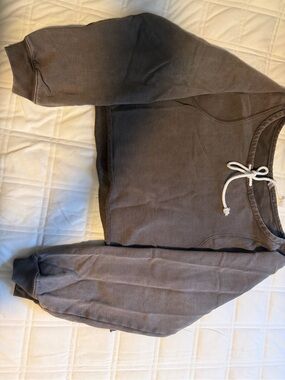 FP Movement by Free People Washed Brown Cropped Sweatshirt with White Drawstring